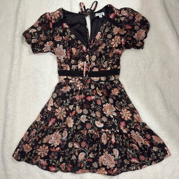 Francesca's Collections Dresses & Skirts - Floral Black Dress with Pink and Brown Accents